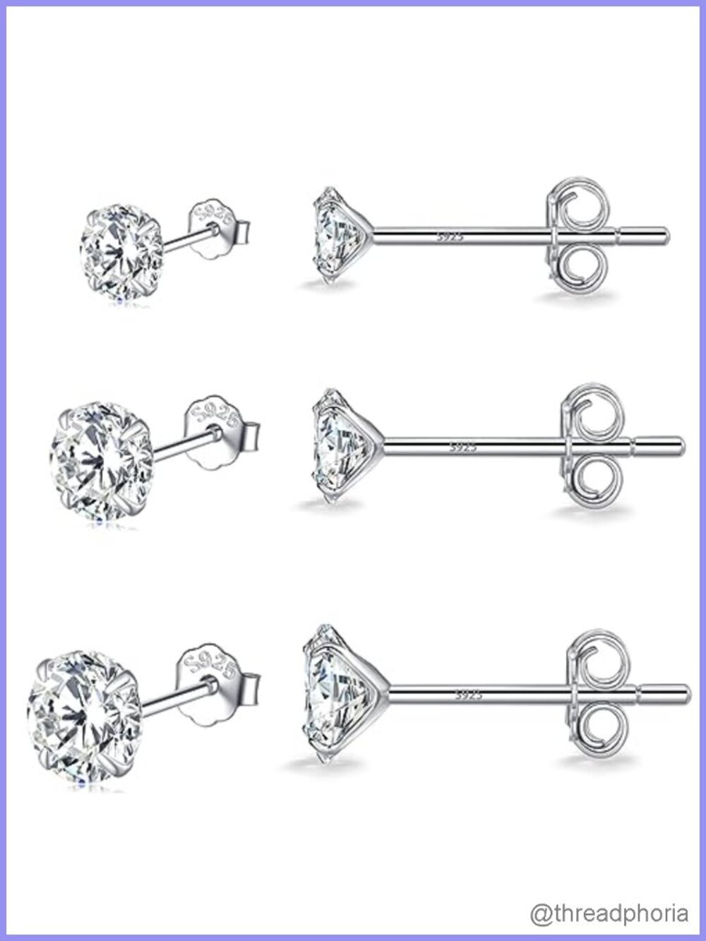 Sterling Silver Stud Earrings Set 14K White Gold Plated Hypoallergenic Round